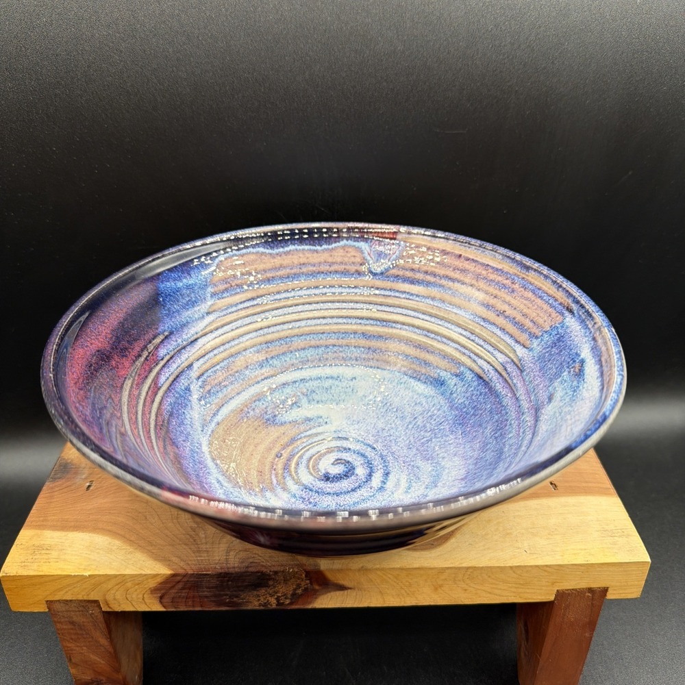 VTG Studio Art Pottery Ceramic Hand Made Plum Indigo Decorative Bowl 7" Signed